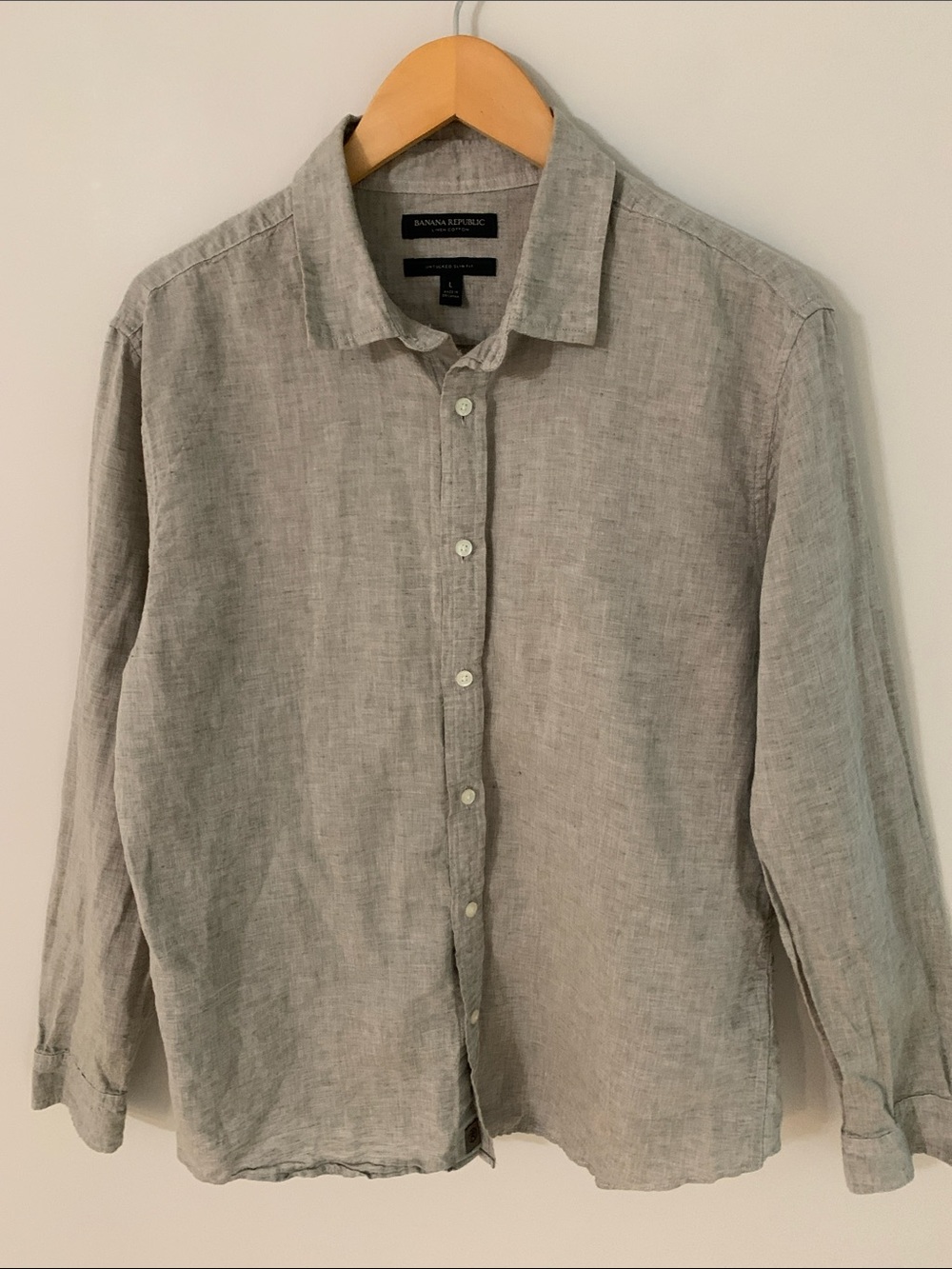 Banana Republic Men’s Linen Cotton Untucked Slim Fit Button Up Shirt Tan Large